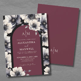 Convites Elegante Casamento Floral Moderno em Borgonha