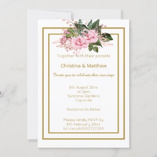 CONVITES ELEGANTE CASAMENTO FLORAL MODERNO EM OURO BRANCO
