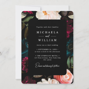 Convites Elegante Casamento Floral Moderno Escuro e Mal-hum