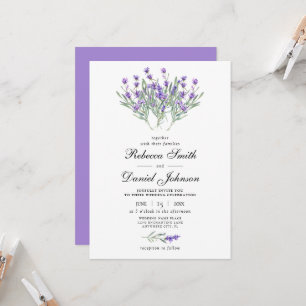 Convites Elegante Casamento Floral Roxo Lavanda em Aquarela