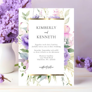 Convites Elegante Casamento Floral Roxo Lavanda Rosa