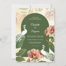 Elegante Casamento Floral Verde Pavão Real
