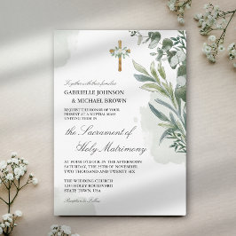 Convites Elegante Casamento Floral Verde Suave de Missa Nup