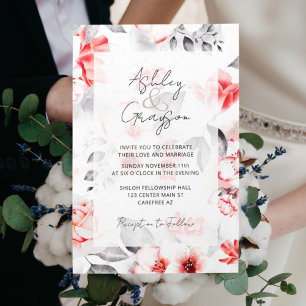 Convites Elegante Casamento Floral Vermelho Romântico