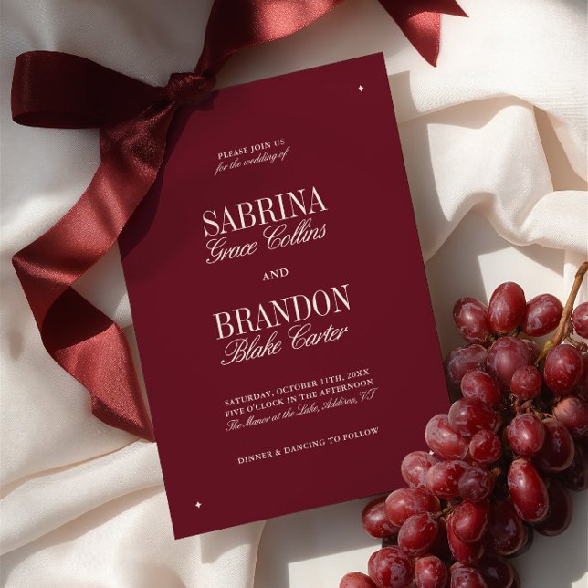 Convites Elegante Casamento Formal Moderno em Borgonha e Ma (Elegant Modern Burgundy & Ivory Formal Wedding Invitation)