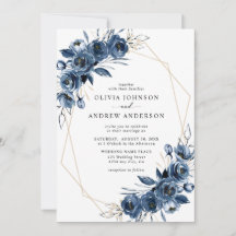 Elegante Casamento Geométrico Floral em Azul Naval