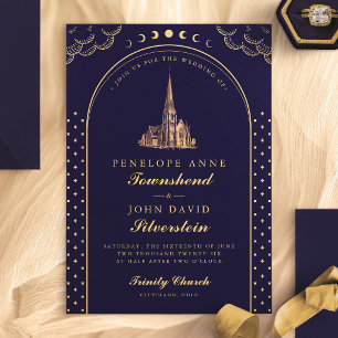 Convites Elegante Casamento Igreja Roxo Dourado Art Déco