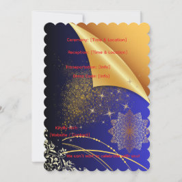 Convites Elegante Casamento Indiano Azul Real & Dourado