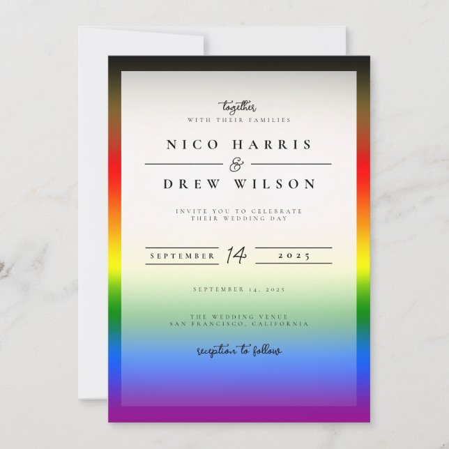 Convites Elegante Casamento LGBTQ+ BIPOC Pride  (Frente)