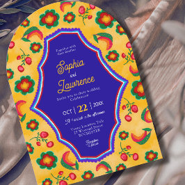 Convites Elegante casamento mexicano vibrante amarelo azul