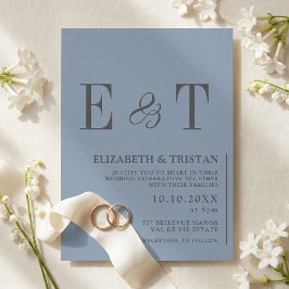 Convites Elegante Casamento Minimalista Azul Poeirento