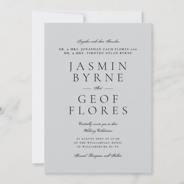 Convites Elegante Casamento Minimalista Neutro Cinza (Frente)