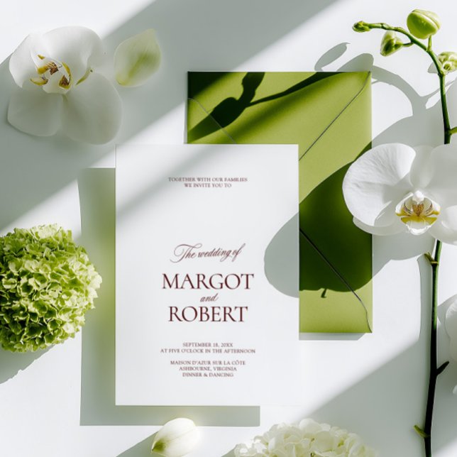 Convites Elegante Casamento Moderno Burgundy e Branco (Elegant Modern Burgundy & White Wedding Invitation)