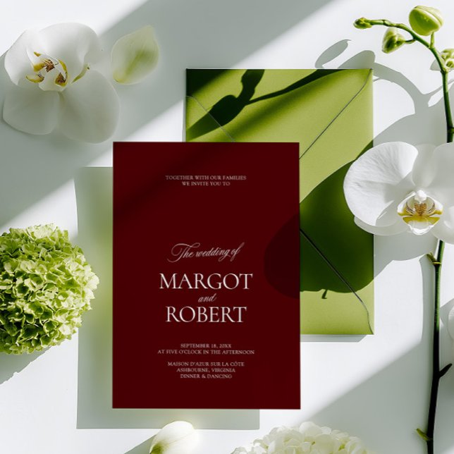 Convites Elegante Casamento Moderno Burgundy e Branco (Elegant Modern Burgundy & White Wedding Invitation)