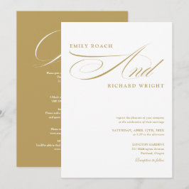 Convites Elegante Casamento Moderno Dourado em Letra de For