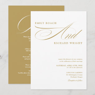 Convites Elegante Casamento Moderno Dourado em Letra de For