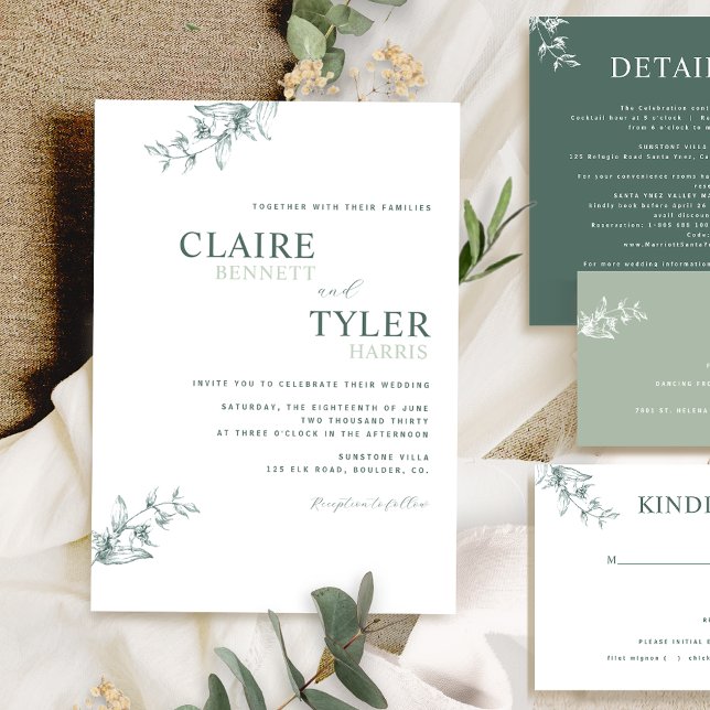 Convites Elegante Casamento Moderno e Minimalista Verde (Criador carregado)