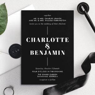 Convites Elegante Casamento Moderno e Ousado em Preto e Bra