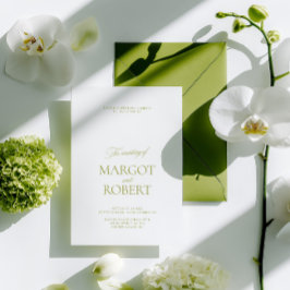 Convites Elegante Casamento Moderno em Verde Oliva e Branco