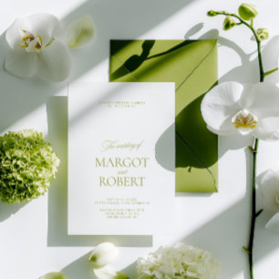 Convites Elegante Casamento Moderno em Verde Oliva e Branco