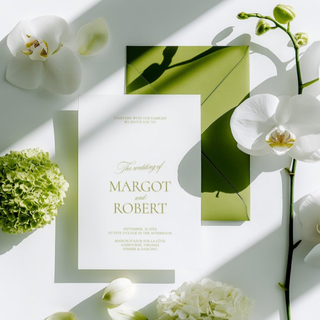 Convites Elegante Casamento Moderno em Verde Oliva e Branco (Elegant Modern Olive Green & White Wedding Invitation)
