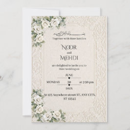 Convites Elegante Casamento Muçulmano Floral em Marfim