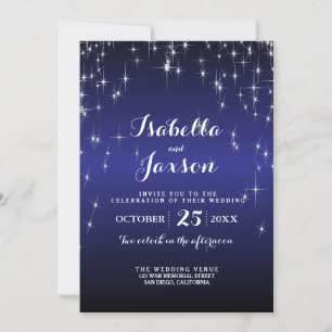 Convites Elegante Casamento Noturno Estrelado em Azul Escur