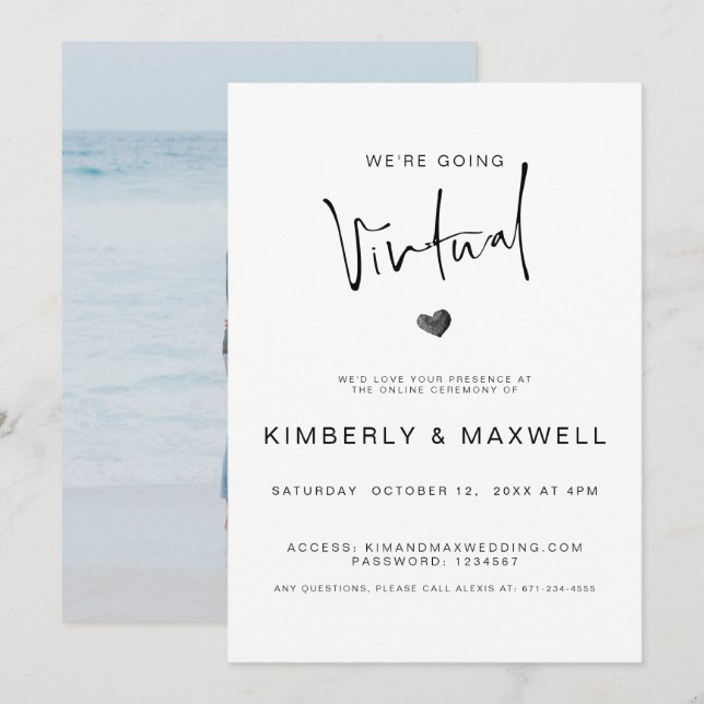 Convites Elegante Casamento Online de Foto Virtual (Frente/Verso)