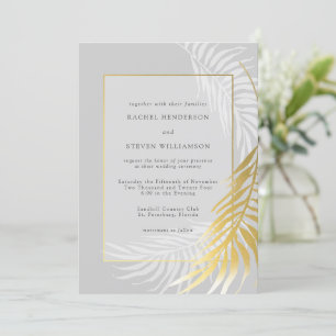 Convites Elegante Casamento Ouro Prata Tropical Verde