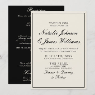 Convites Elegante Casamento Preto e Branco Old Money Tudo e