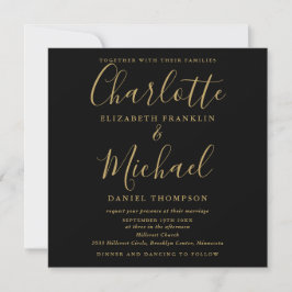 Convites Elegante Casamento Preto e Dourado Tudo em Um