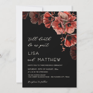 Convites Elegante Casamento Preto e Vermelho Gótico