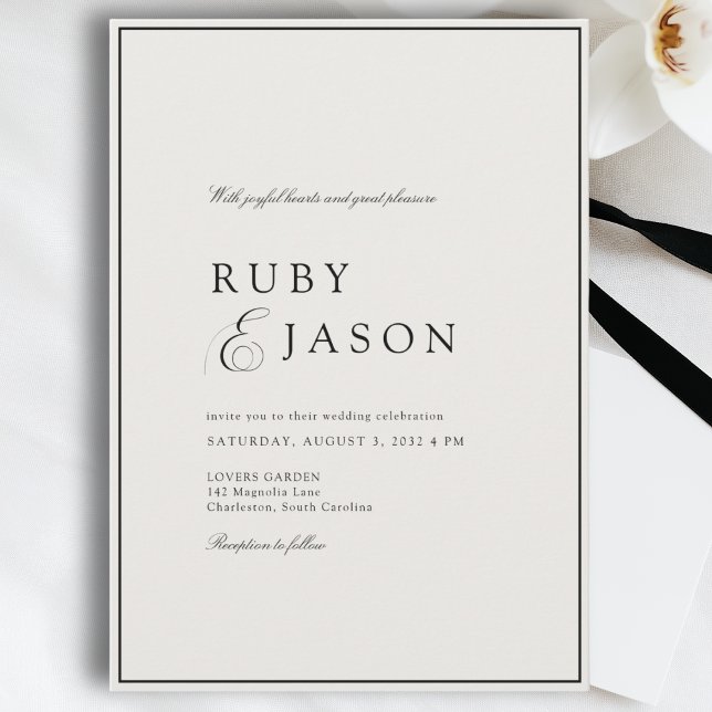 Convites Elegante Casamento Real Marfim e Preto (Elegant Royal Ivory & Black Wedding Invitation)