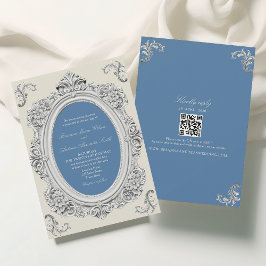 Convites Elegante Casamento Rococó em Azul Poeirento