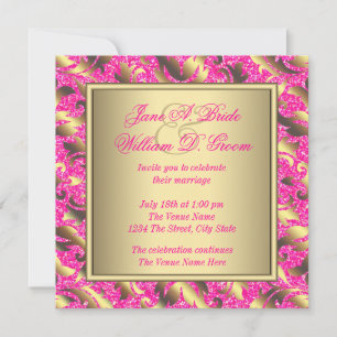 Convites Elegante Casamento Rosa Choque e Dourado