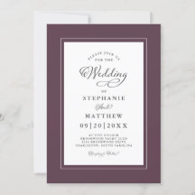 Elegante Casamento Roxo e Branco Caligrafia Modern