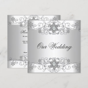 Convites Elegante Casamento Silver White Diamond Jewel