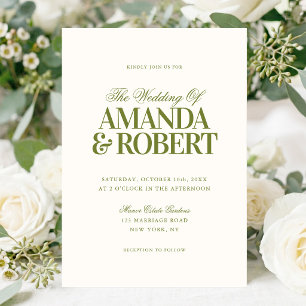 Convites Elegante Casamento Verde Oliva de Dinheiro Antigo 