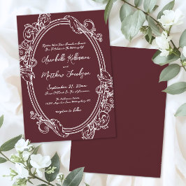 Convites Elegante Casamento Vintage Borgonha
