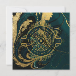 Convites Elegante Casamento vintage de Ornamentado Verde Em