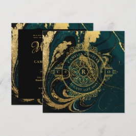 Convites Elegante Casamento vintage de Ornamentado Verde Em
