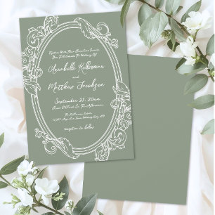 Convites Elegante Casamento Vintage em Verde Salvia