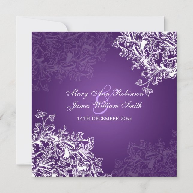 Convites Elegante Casamento Vintage Roxo (Frente)