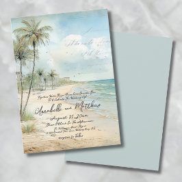 Convites Elegante Casamento Vintage Tropical na Praia