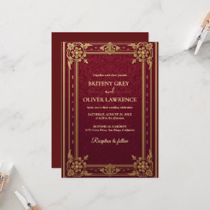Convites Elegante Casamento Vintage Vermelho Borgonha e Dou