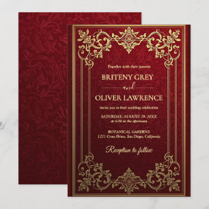 Convites Elegante Casamento Vintage Vermelho Borgonha e Dou