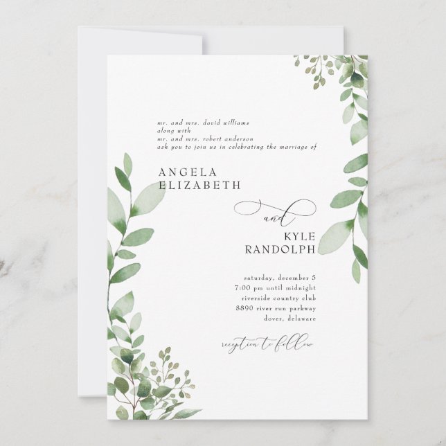 Convites Elegante Cascading Greenery Casando Ambos Os Pais  (Frente)