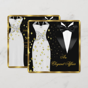 Convites Elegante Caso Vestido Branco Gravata Preta Anivers