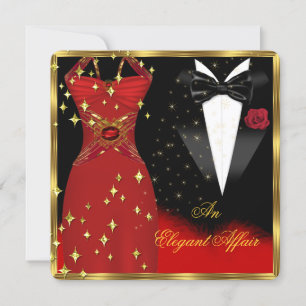 Convites Elegante Caso Vestido Vermelho Gravata Preta Anive