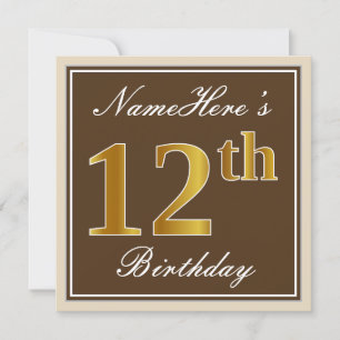 Convites Elegante, Castanho, Faux Dourada 12 Aniversário + 